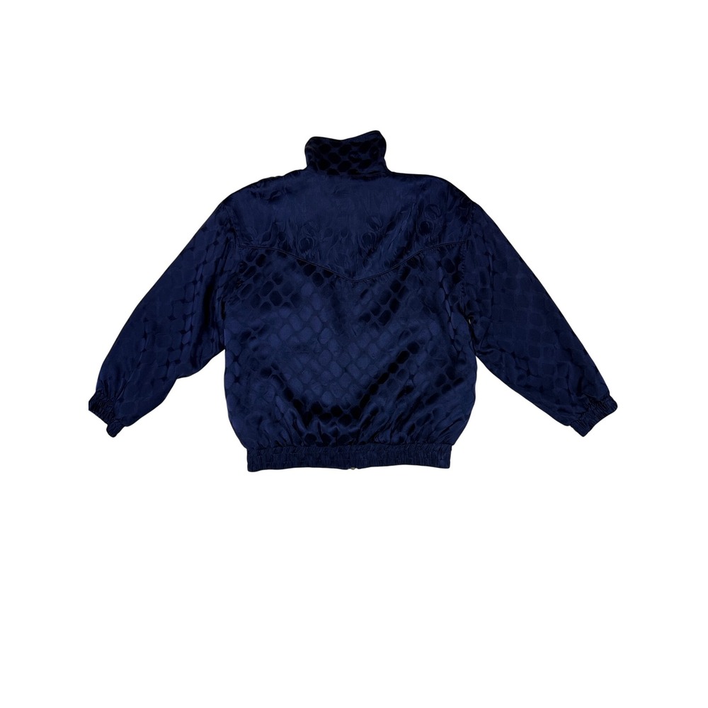 FUDA International Womens Navy Blue 100% Silk Bomber Jacket Small Vintage - Picture 2 of 3